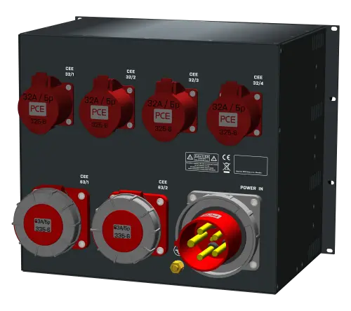 SRS PDU 4xCEE32/5, 6xRGU, PM 9U, in: CEE125/5, out: 2xCEE63/5 