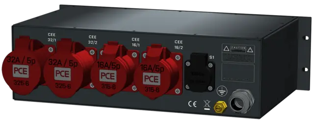 SRS PDU 63A RED-400V, fuses FRONT 63A-1,5m IN, 2x32/5,2x16/5,1xSchuko Out 