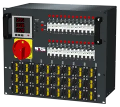 SRS PDU 63A-400V 24x16A Schuko out RØD 63A - 1,5M in, Meter