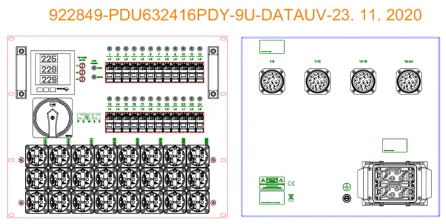 SRS PDU 24x16A, Soca/Schuko out, Meter 63A Hybrid In 