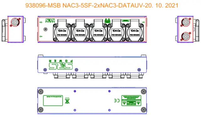 SRS MSB NAC3-5SC-2xNAC3 PowCon-Schuko 5xSchuko out (led ind)+2 NAC3 link 