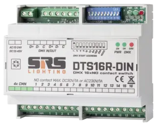 SRS DTS16R-DIN DMX switching unit 16x, 3A, DMX IN / DMX OUT