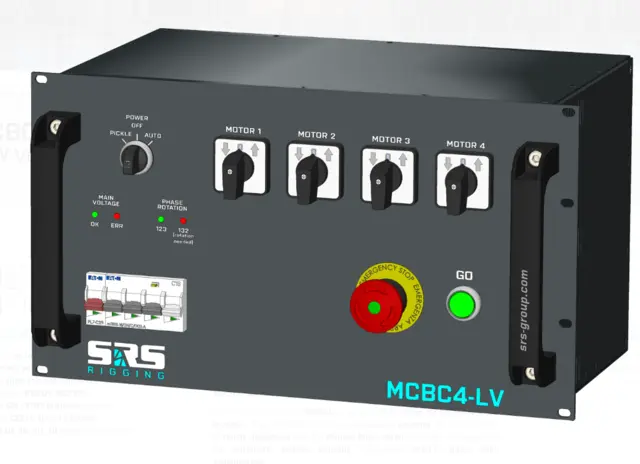 SRS MCBC8-LV-CEE Hoist Control, 9U CEE32A/5 in, 8xCEE16/4, 8xCEE16/4p Out 