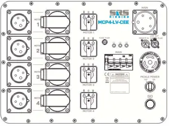 SRS MCP4-LV-CEE Hoist Control - CASED CEE32A/5 in, 4xCEE16/4, 4xCEE16/4p Out 
