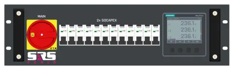 SRS PDU322XPRDY 3U Hybrid 230/400V 12xRCBO, In Han 6pin 3x32A, 2xSoca