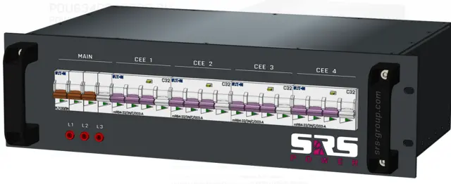 SRS PDU 634C32RCBO-3U 4x32A Out 63A-400V-1,5M cable In 