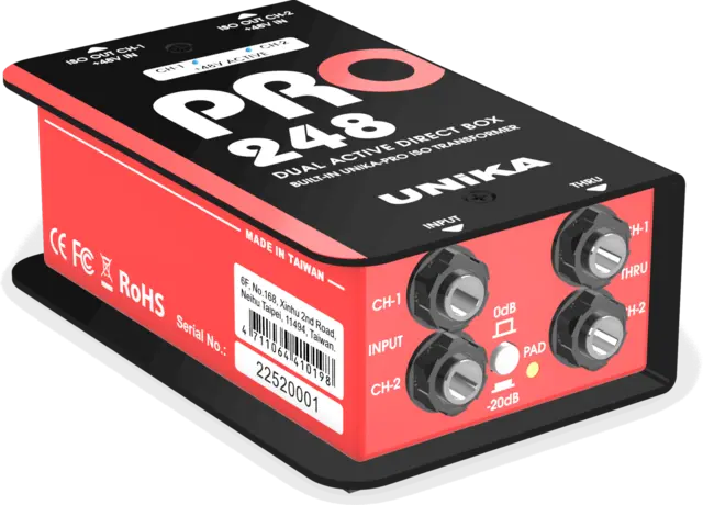 UNiKA PRO-248 Active DI box Active Dual 48V DI Box with custom Iso 