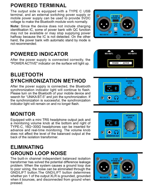UNiKA PRO-BT5 Bluetooth DI-Box Bluetooth v5.0 Di box, Custom ISO 