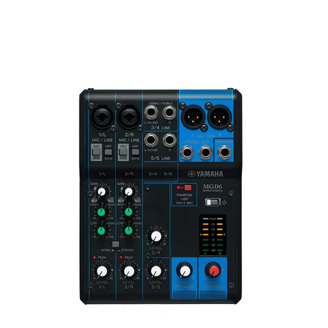 Yamaha MG06x Lydmikser FX, 2 mic, 2 stereo, XLR out, +PSU 