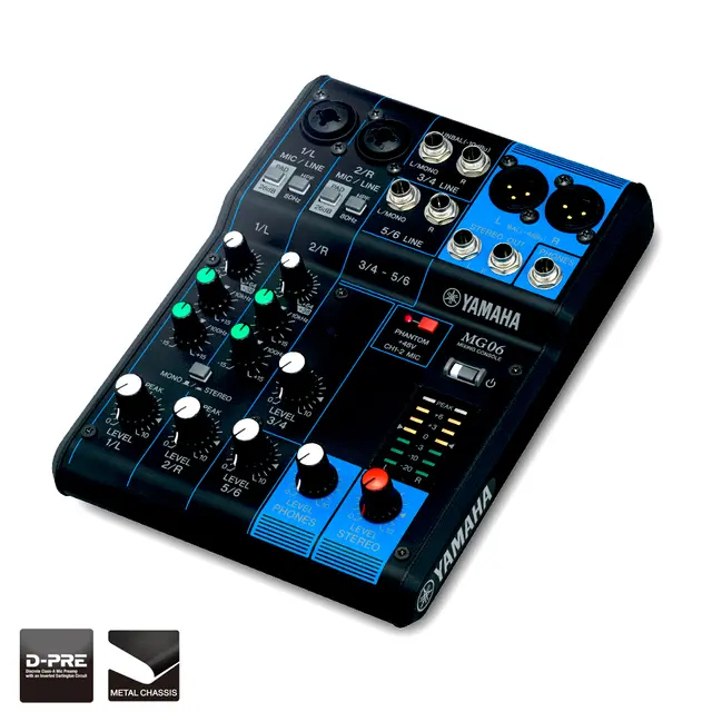 Yamaha MG06x Lydmikser FX, 2 mic, 2 stereo, XLR out, +PSU 